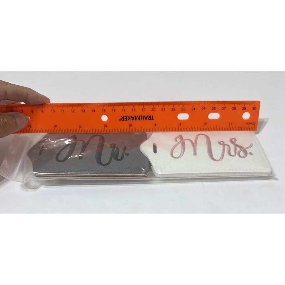 Mr & Mrs Luggage Tag SET Faux Leather Gray/White 4